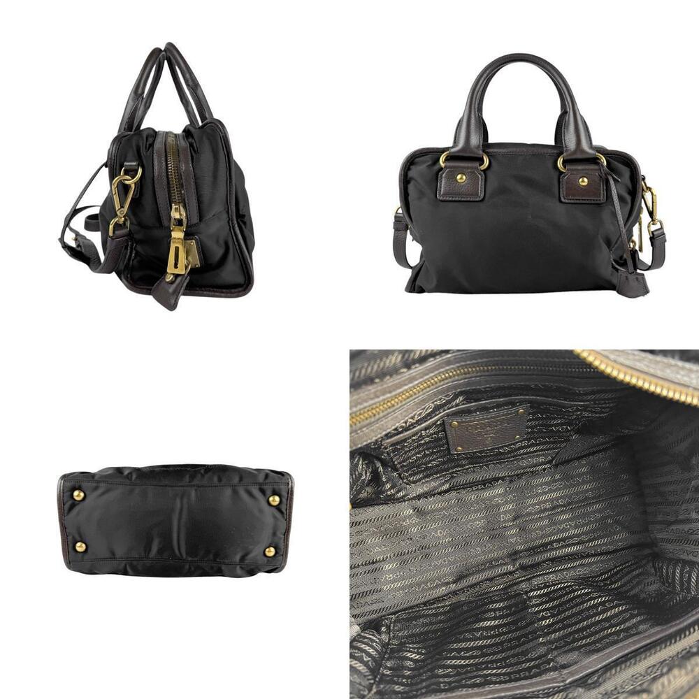 Prada handbag rolled Tessuto handles leather Black